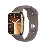 Immagine di Apple Watch Series 9 GPS + Cellular 45mm Smartwatch con cassa in acciaio inossidabile color oro e Cinturino Sport grigio creta - S/M. Fitness tracker, app Livelli O₂, display Retina always-on