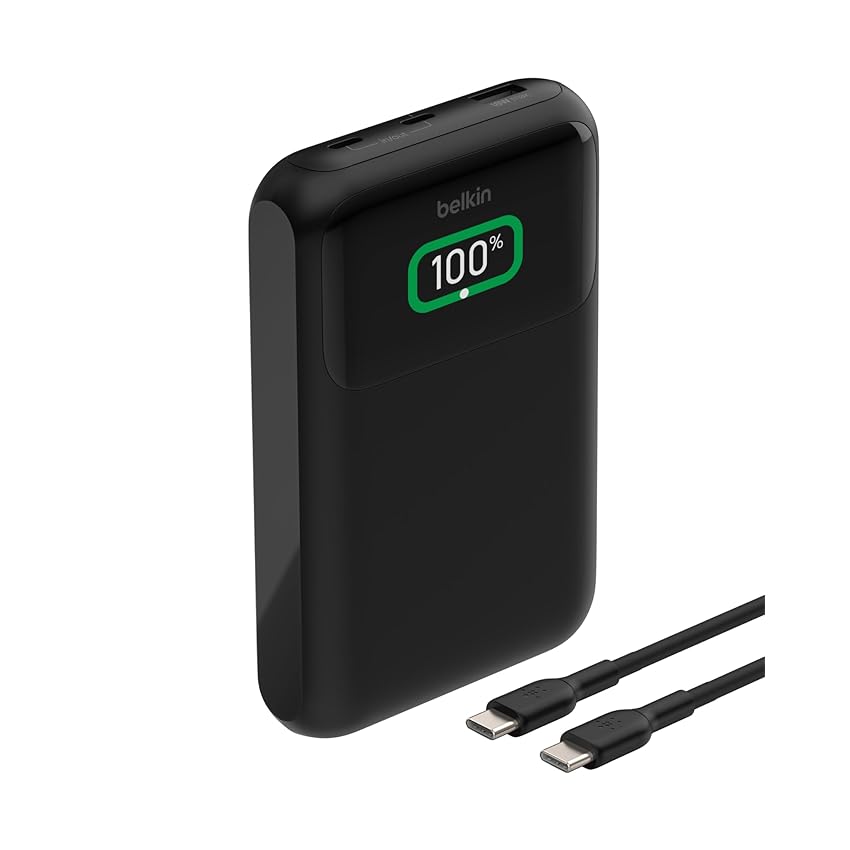 Immagine di Belkin BoostCharge Power bank 20K con 3 porte per laptop, USB-C e USB-A, ricarica rapida USB-C Power Delivery, caricatore portatile per MacBook, iPhone 16, 15 Series, iPad Pro, Galaxy S24 e altri, nero