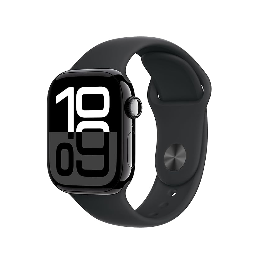 Immagine di Apple Watch Series 10 GPS 42 mm Smartwatch con cassa in alluminio e cinturino Sport Loop Nero - S, M. Fitness tracker, app ECG, display Retina always-on, Carbon Neutral