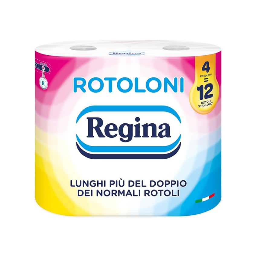 Immagine di Regina Rotoloni 4 Maxi Rotoli di Carta Igienica, 500 Fogli a 2 Veli, Lunghi Più del Doppio dei Normali Rotoli