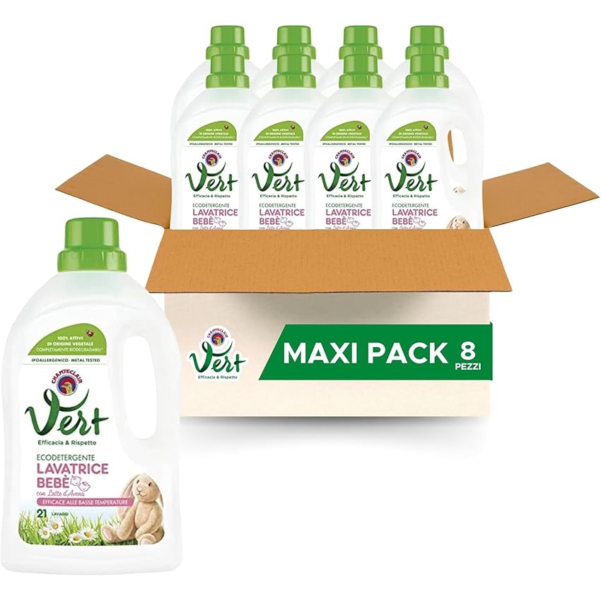 Immagine di Vert di Chanteclair - Ecodetergente Lavatrice Bebè con Latte d'Avena - 8 flaconi da 1071ml, 21 dosi