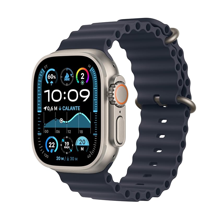 Immagine di Apple Watch Ultra 2 GPS + Cellular 49 mm Sportwatch con robusta cassa in titanio Naturale e Ocean Band Naturale. Fitness tracker, GPS di precisione, tanta autonomia, luminoso display Retina