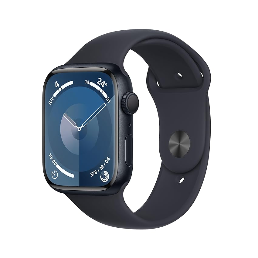 Immagine di Apple Watch Series 9 GPS 45mm Smartwatch con cassa in alluminio color mezzanotte e Cinturino Sport mezzanotte - M, L. Fitness tracker, app Livelli O₂, display Retina always-on, resistente all’acqua