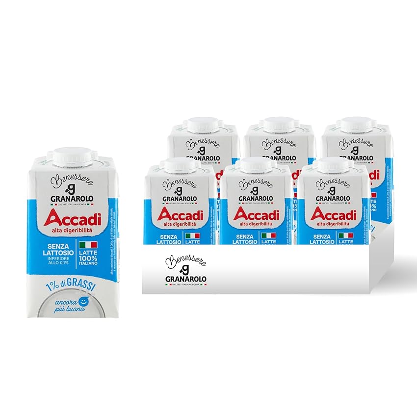 Immagine di Granarolo, Latte UHT Accadì da 500 ml, 6 Confezioni di Latte 100% Italiano Senza Lattosio (0,1%) e con solo 1% di Grassi